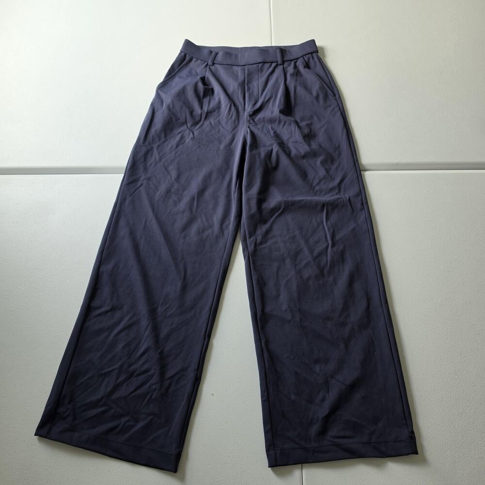 Halara Dress Pants Womens Small Blue Wide Leg Jersey Pull On Pockets Casual Work